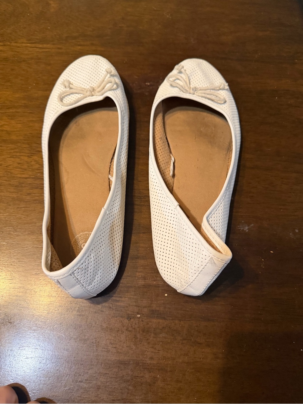 SO White Perforated Ballet Flats with Bow Trim size 10